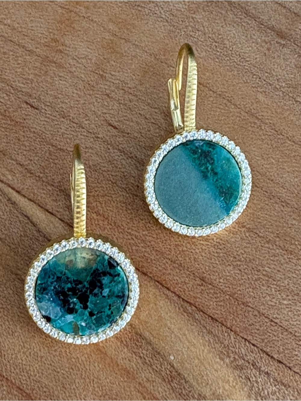 Freida Rothman CZ Encrusted Teal Round Stone Drop Earrings Gold Over 925 Silver